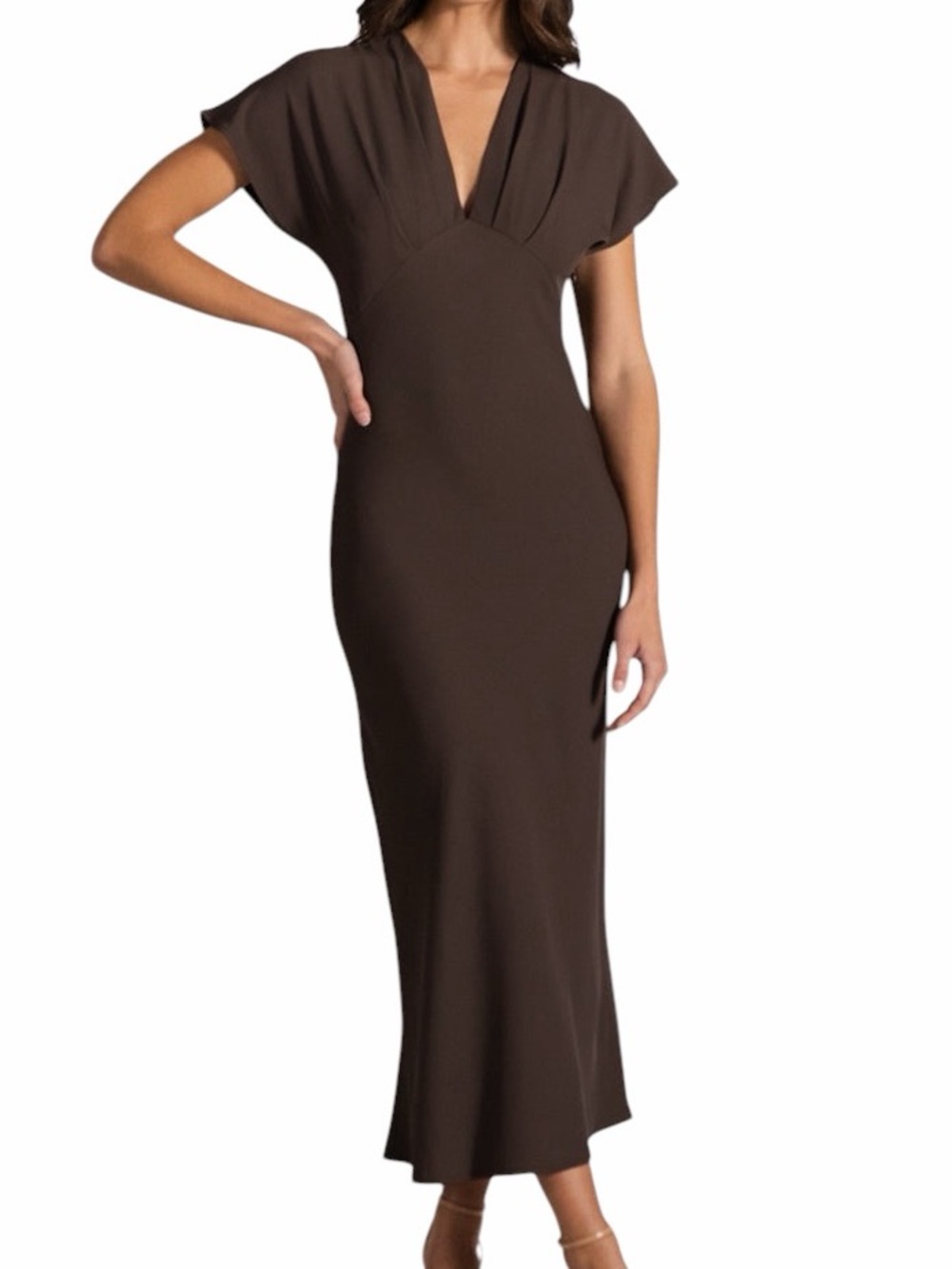 JAKI Juliette V Neck Dress Espresso Brown Maxi Dress Size Large 10 12